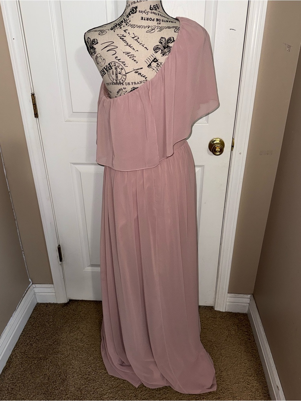 Revelry Pink One Shoulder Chiffon Bridesmaid Maxi Dress Formal Gown size 10 - Picture 2 of 9